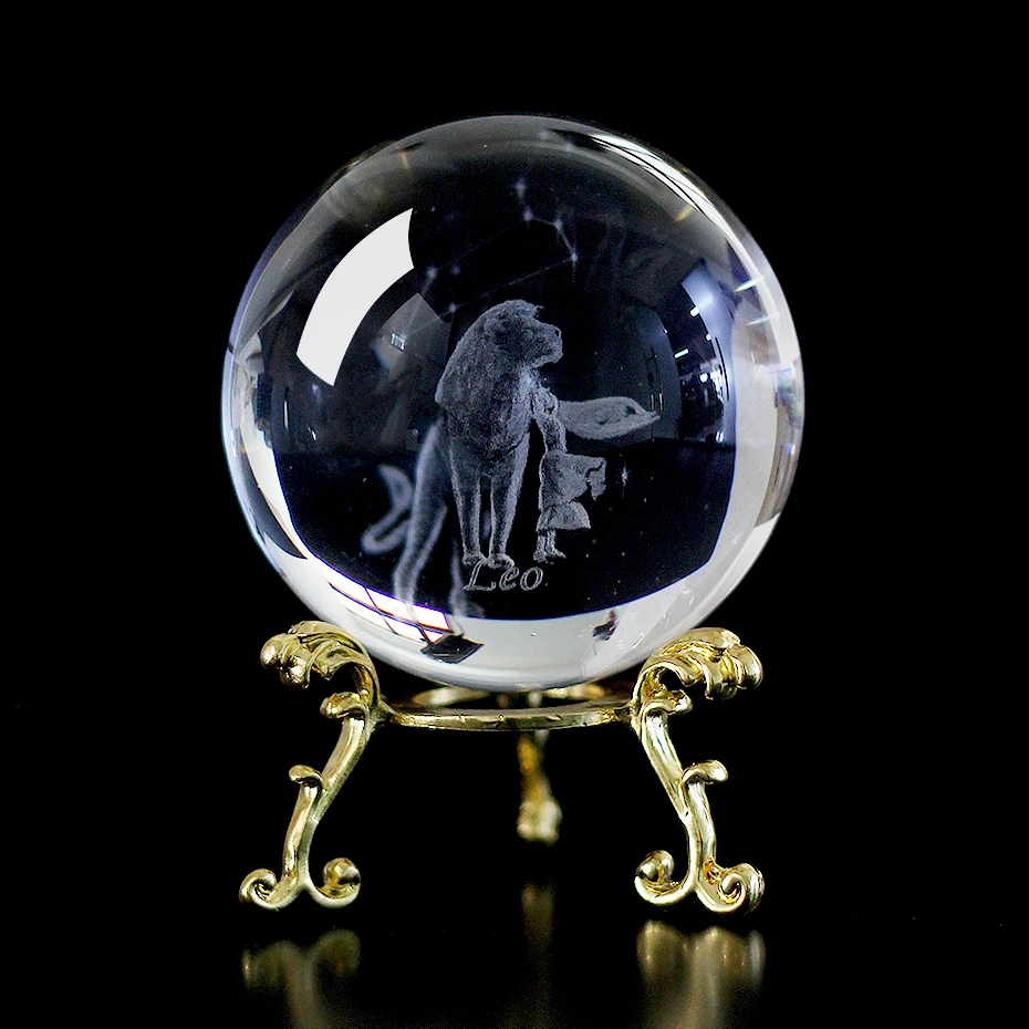 60 MM 3D Zodiac Sign Star Crystal Ball Laser Engraved Glass Sphere Crystal Craft Home Decor Birthday Gift Ornament