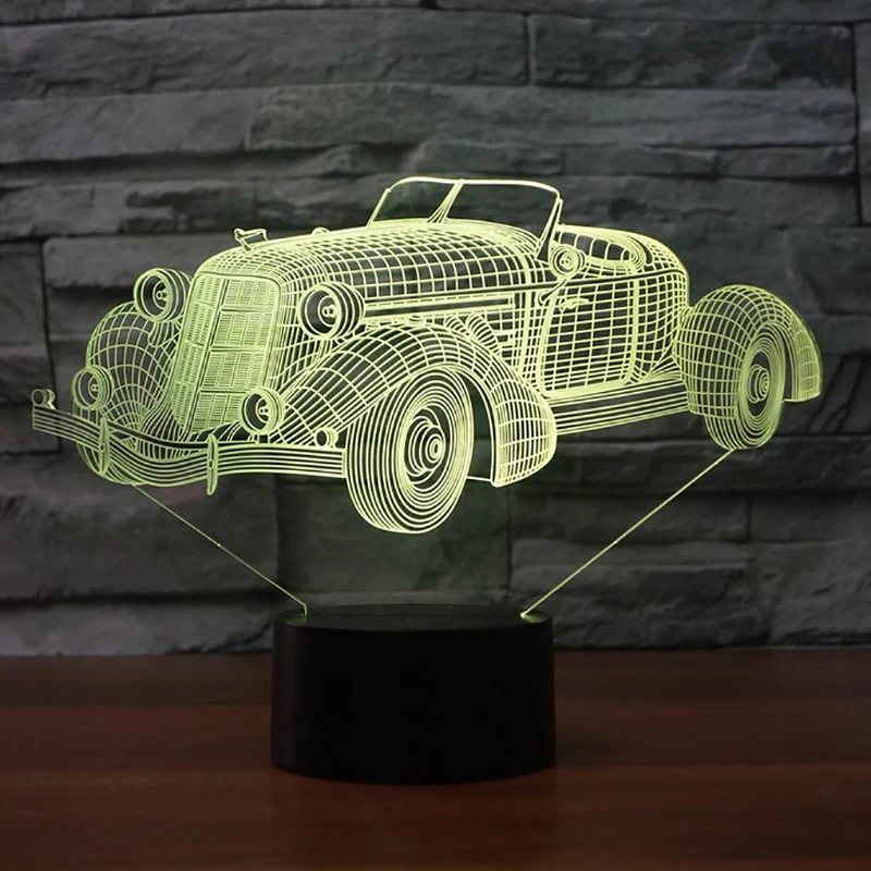 Винтажный автомобиль 3D светодиодный RGB Ночной светильник 7 цветов Настольный
