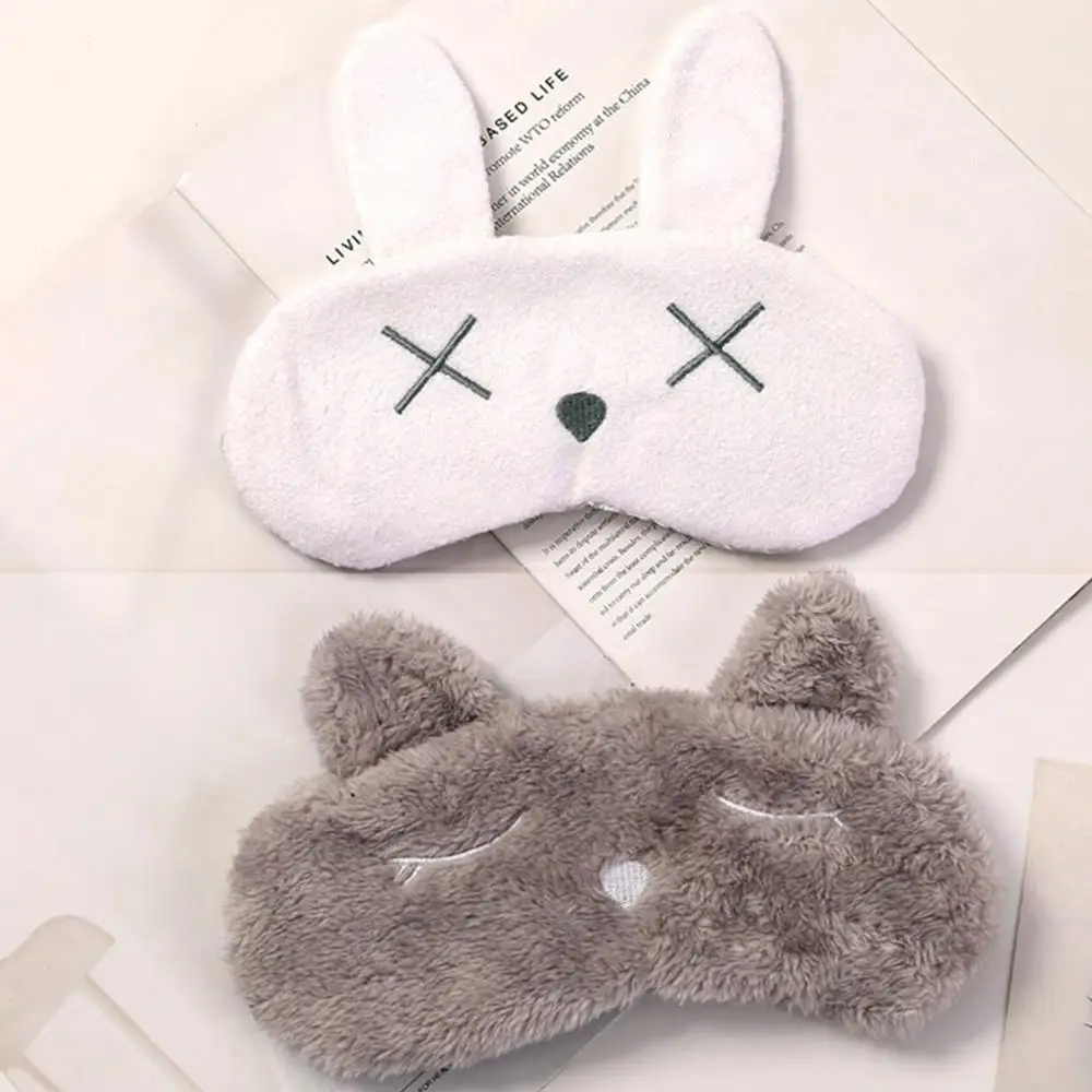 

Cute Cartoon Rabbit Embroidery Sleeping Eye Mask Soft Fuzzy Plush Imitation Silk Eyeshade Night Blindfold with Elastic Strap
