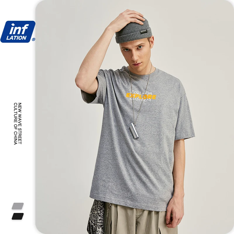 Мужская хлопковая футболка INFLATION черная Повседневная для пары 91353S 2019 | одежда