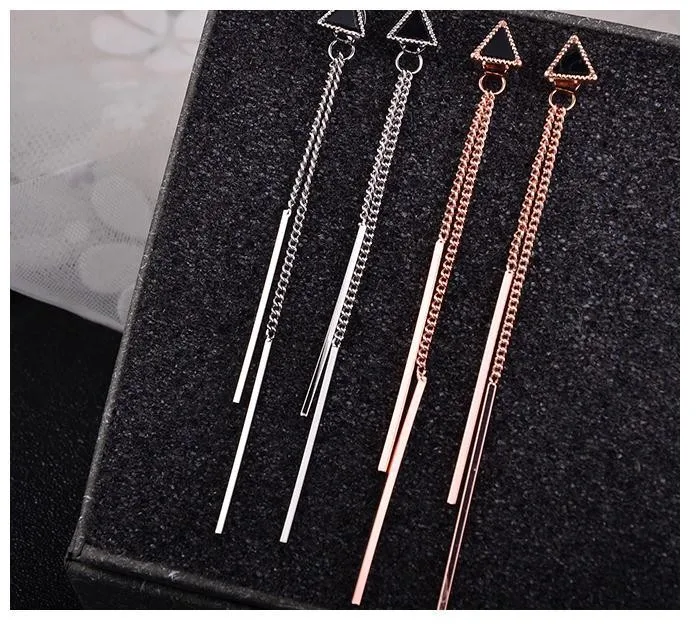Корейские геометрические треугольные длинные висячие серьги с кисточками для
