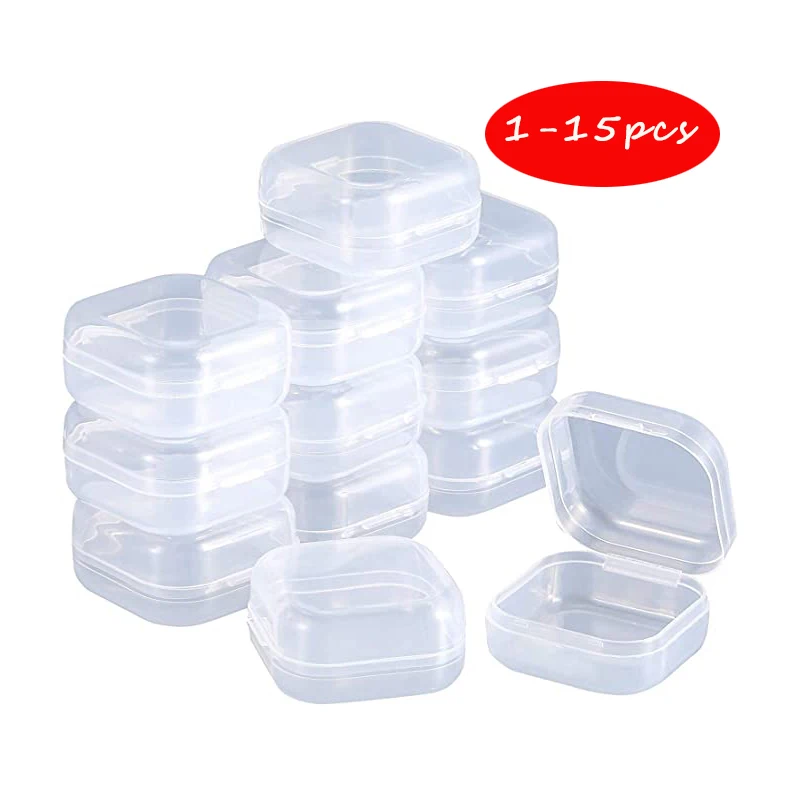 Mini contenedores de plástico para almacenamiento de joyas, caja transparente cuadrada portátil,...
