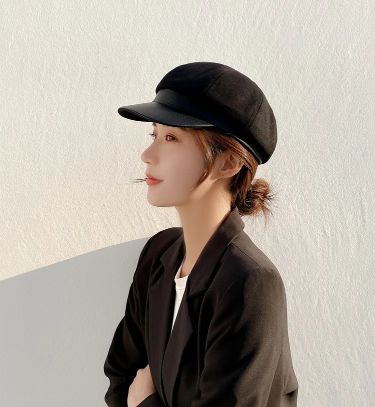 

Модная однотонная восьмиугольная шапка, женские осенне-зимние шапки с кожаным козырьком, Панама художника, кепки газетчика, берет, женская ...