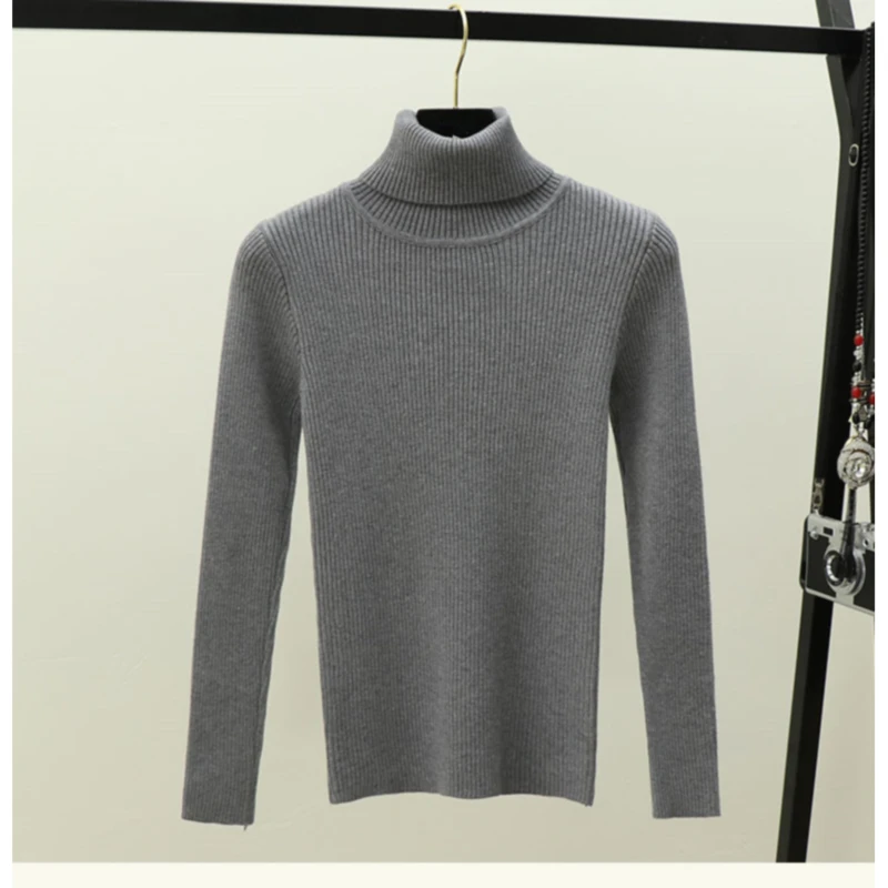 

2021 Winter Women Sweater Long Sleeve Black Knitted Sweater Women Turtleneck Pullover Sweater Female Slim Color Solid Jumper