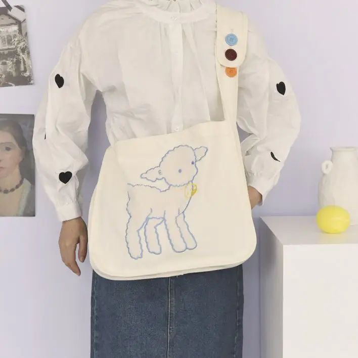 Сумка женская плюшевый ягненок с вышивкой модный саквояж на плечо для покупок