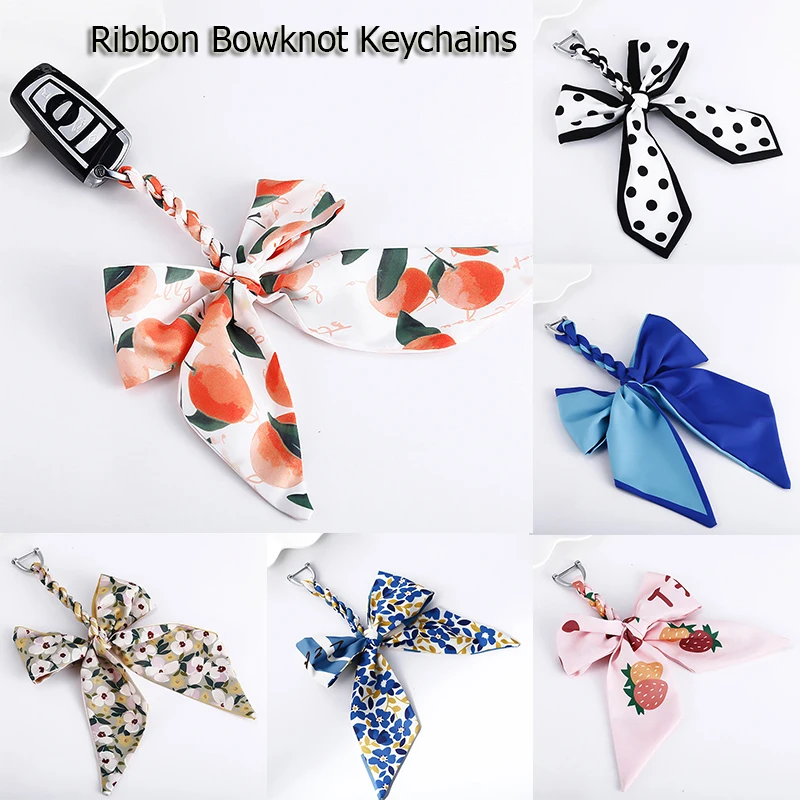 

Bag Pendants Car Key Ring Unisex Ribbon Women Bowknot Key Chains Scarves Keychain Key Holder Colorful Fashion Bag Accessories