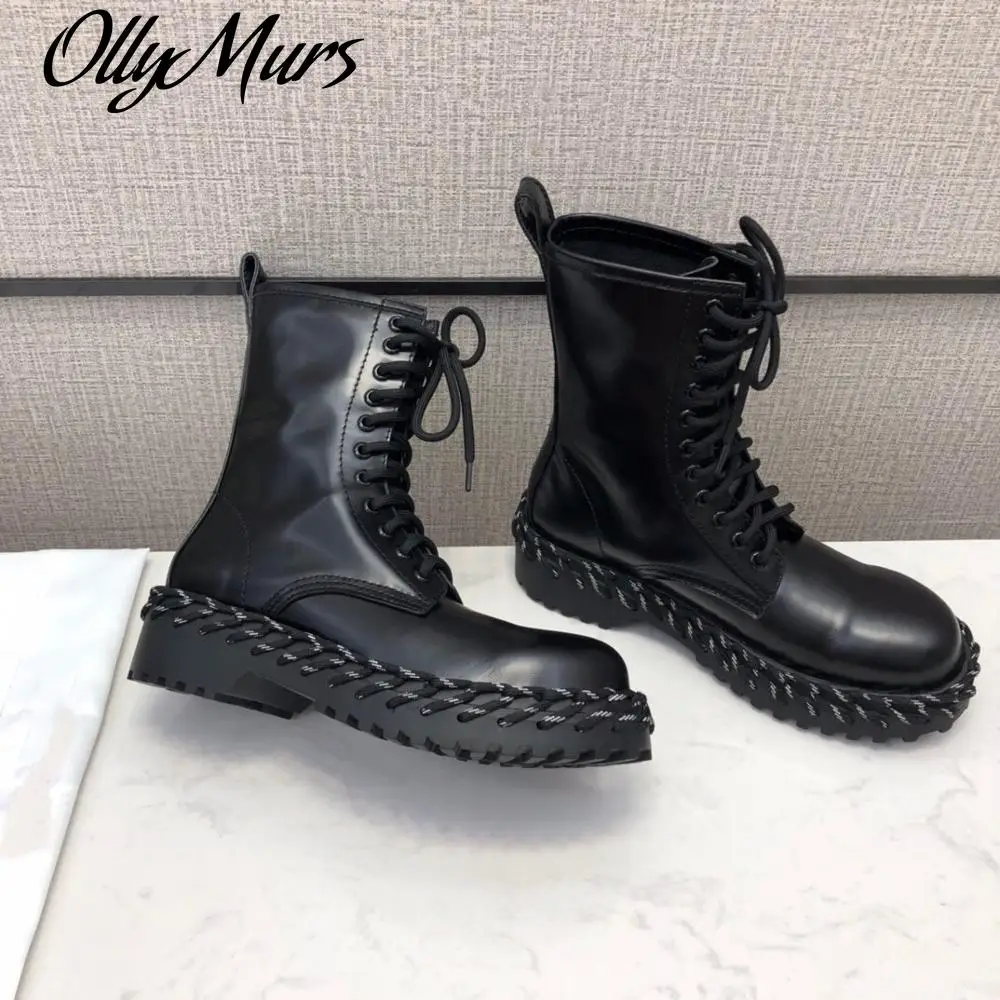 

Новинка, Лидер продаж, зимние сапоги ollywalls из натуральной кожи до середины икры, женские сапоги на платформе, женские сапоги с круглым носком...