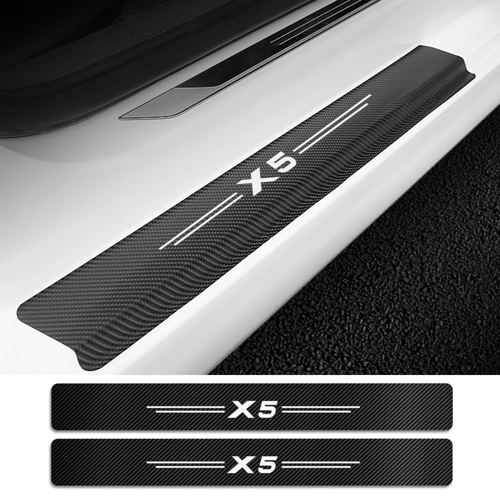 

4PCS Car Door Sill Stickers For BMW X5 F15 E70 E53 G05 Threshold Plate Cover Styling Interior Accessories Carbon Fiber Decals