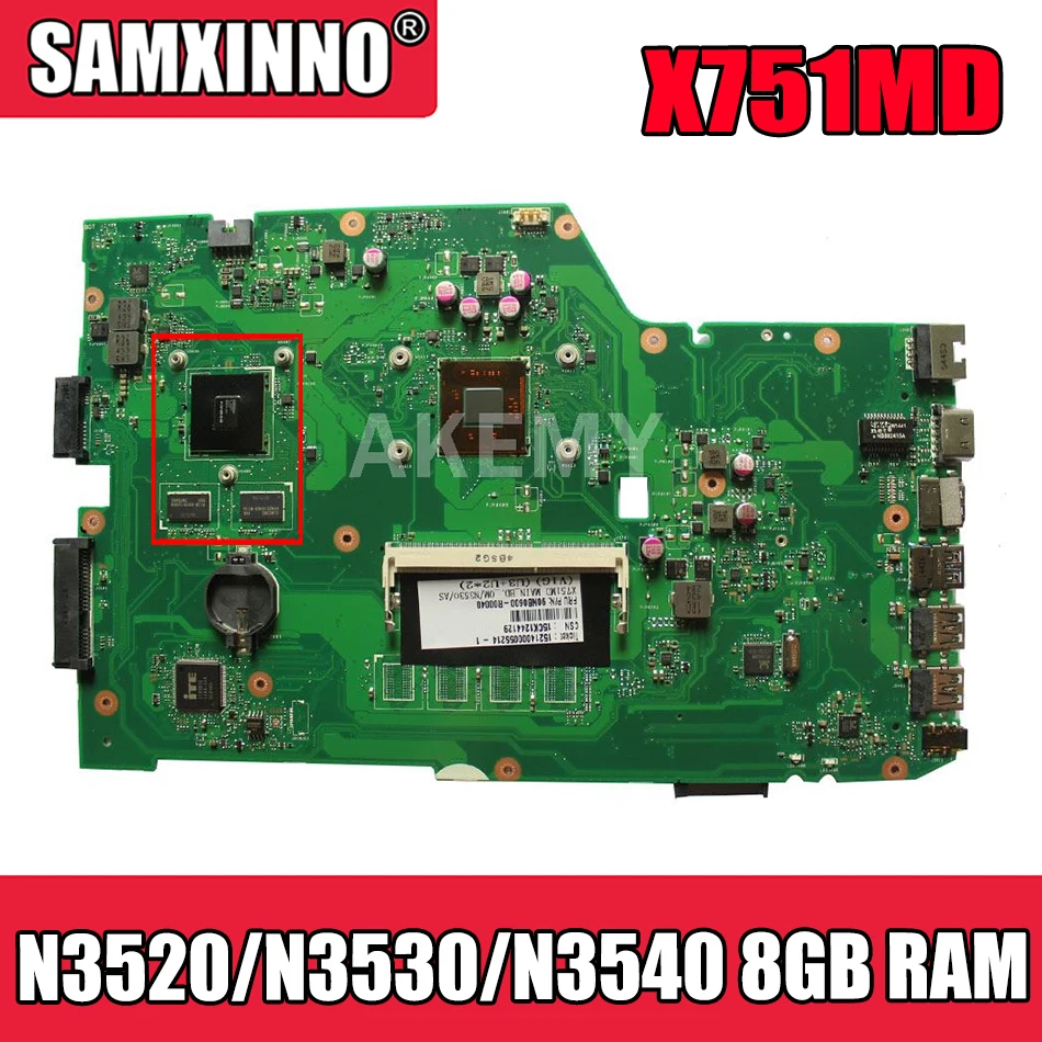 

For ASUS X751MD rev2.0 Mainboard X751M K751M R752M X751MJ R752MD Motherboard w/ GT 820M GPU N3520 N3530 N3540 + 8GB RAM