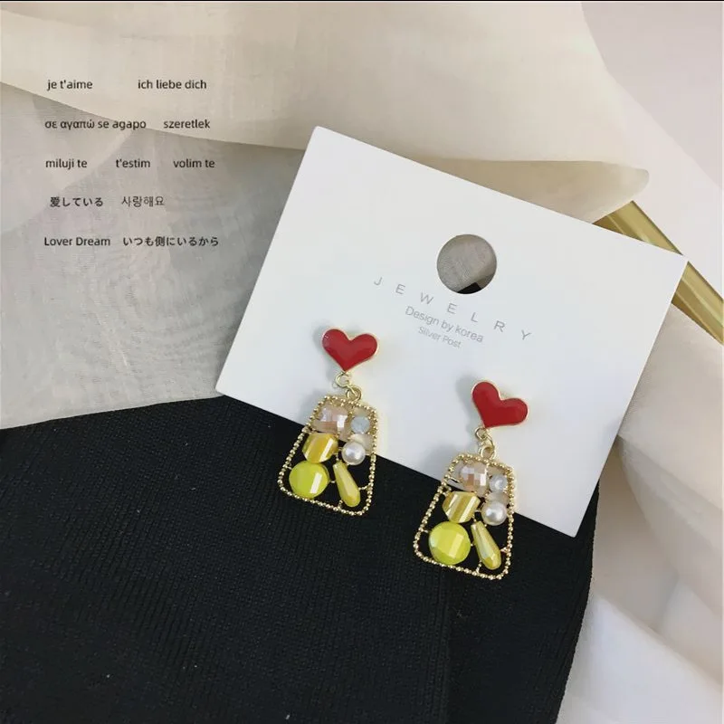 

New Korean Vintage Red Pink Color Love Earrings For Women Acrylic Jelly Earrings Geometric Long Dangle Earrings Fashion Jewelry