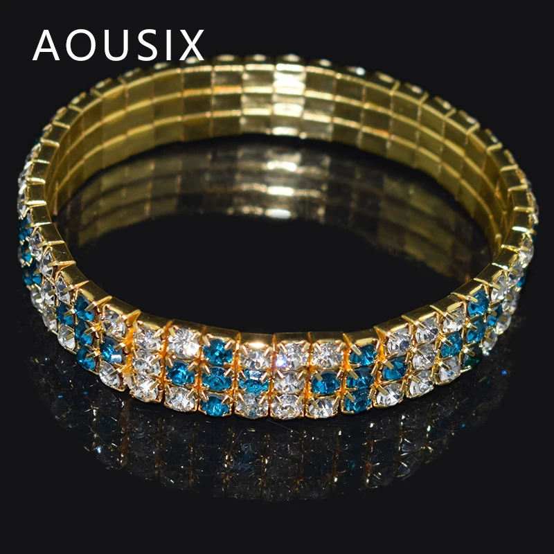 Модные Стрейчевые Браслеты Стразы с золотым и серебряным покрытием эластичные