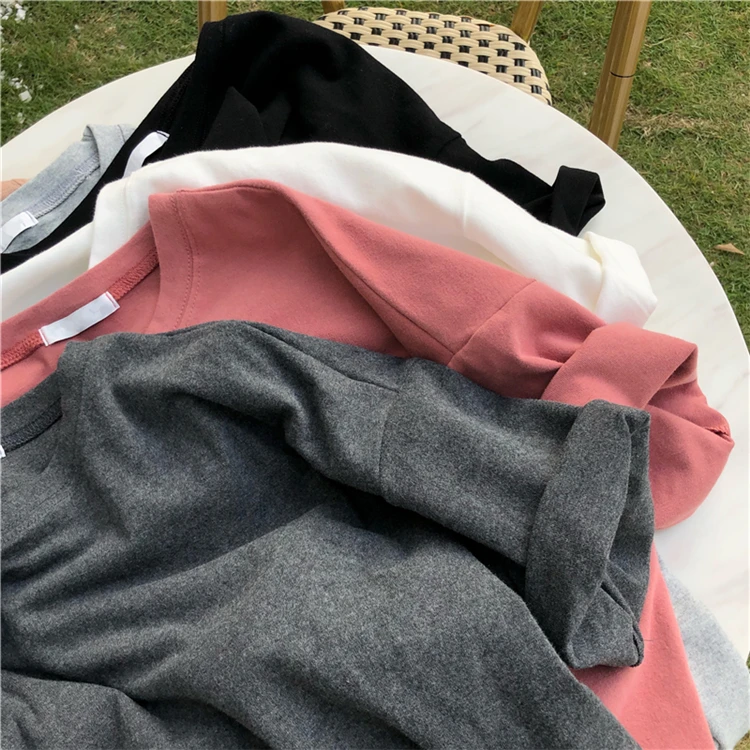 

Summer Autumn Women's T-shirts Bottoming Solid Multi Colors Oversize Basic Casual Fashionable Wild Thick Tops New 2021