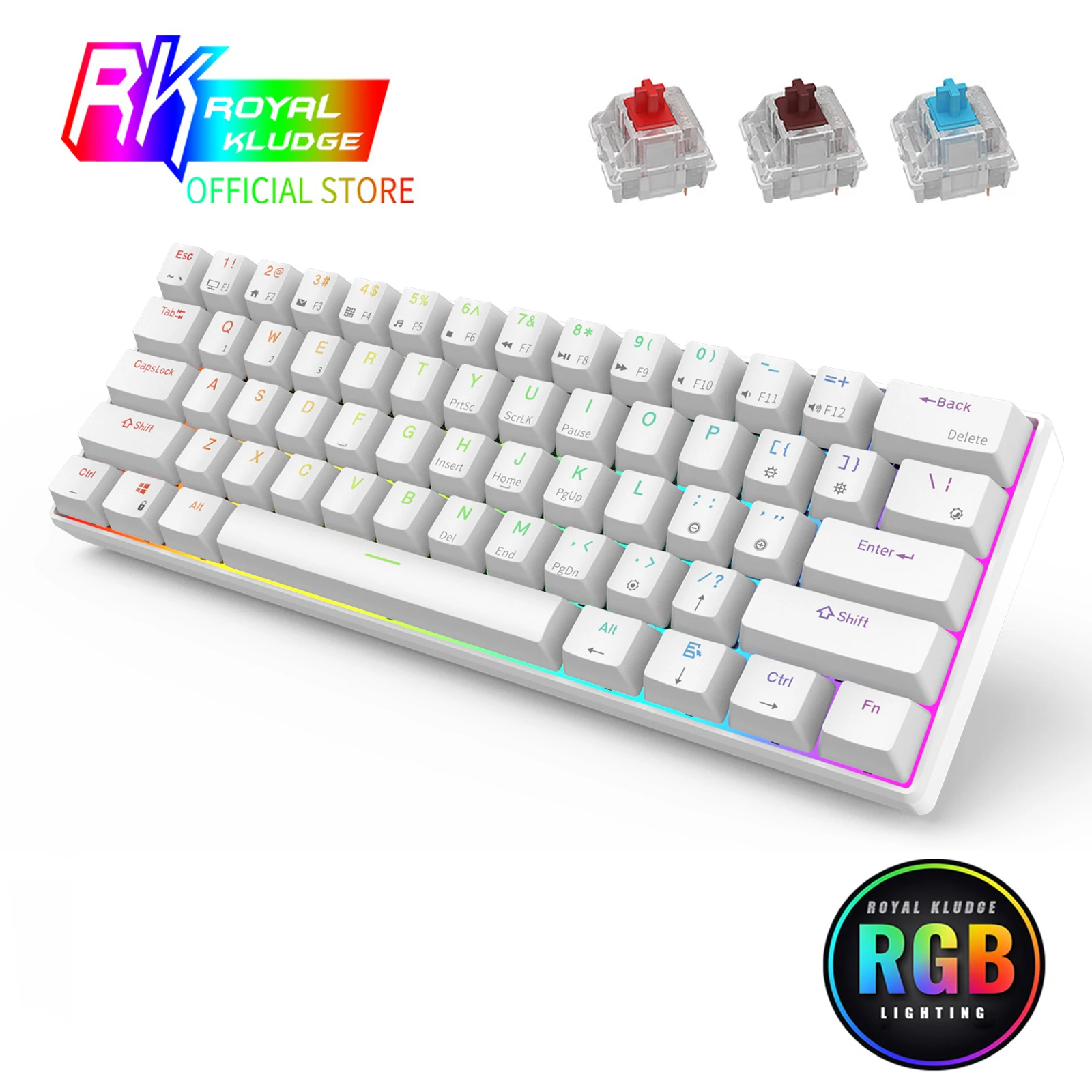 

RK61 Mechanical Keyboard TKL 61 Keys Wireless Bluetooth 2.4Ghz Three Mode 60% RGB Office Hot swappable keyboards Red Switches