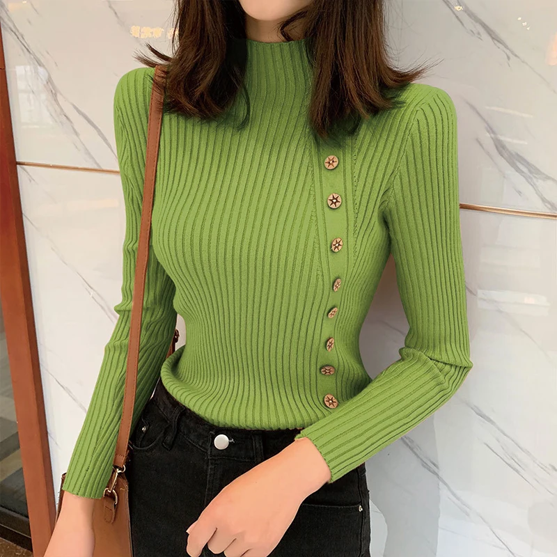 

2021 Autumn Winter Sweater Women Casual Long Sleeve Half Turtleneck Elegant Slim Fit Solid Color pullover Women's Turtleneck