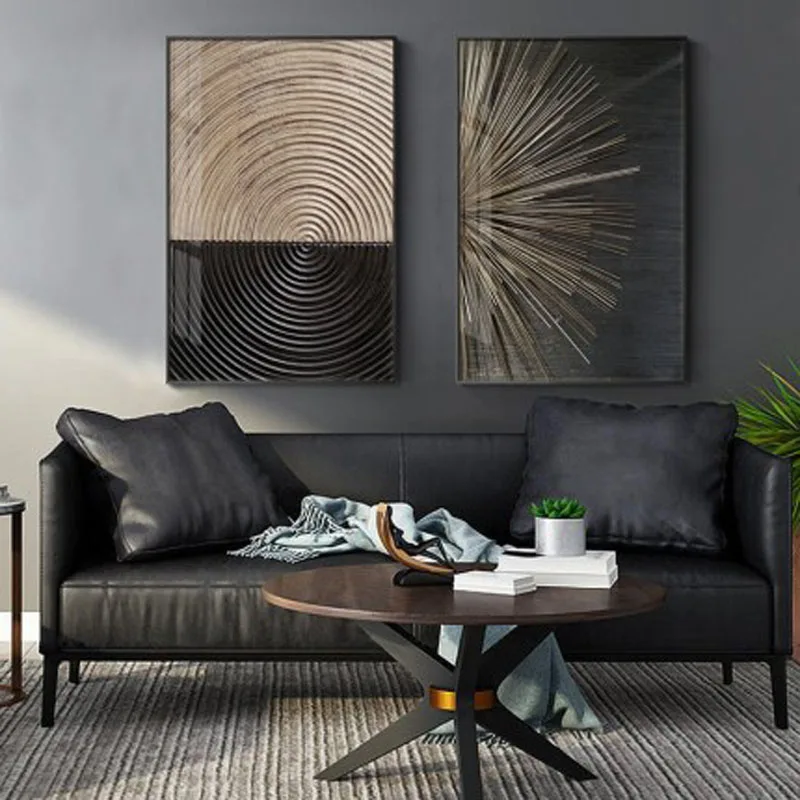 

Abstract Retro Black Gold Wood Art Posters, Wood grain rings, Tree Ring Radial Lines Nordic Canvas Picture Home Decor Paintings