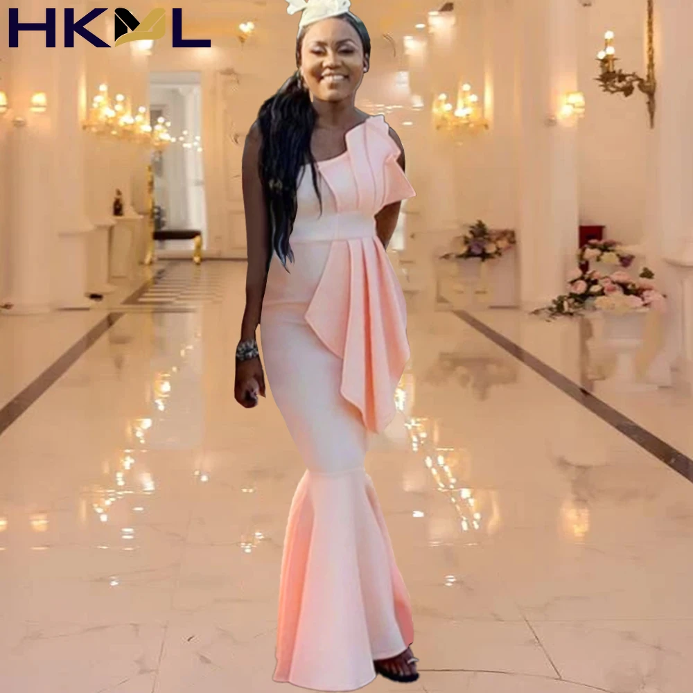 

Women Dress Plus Size Long Ruffles One Shoulder Bodycon Sexy Party Birthday Night Date Out Dress 2021 Summer