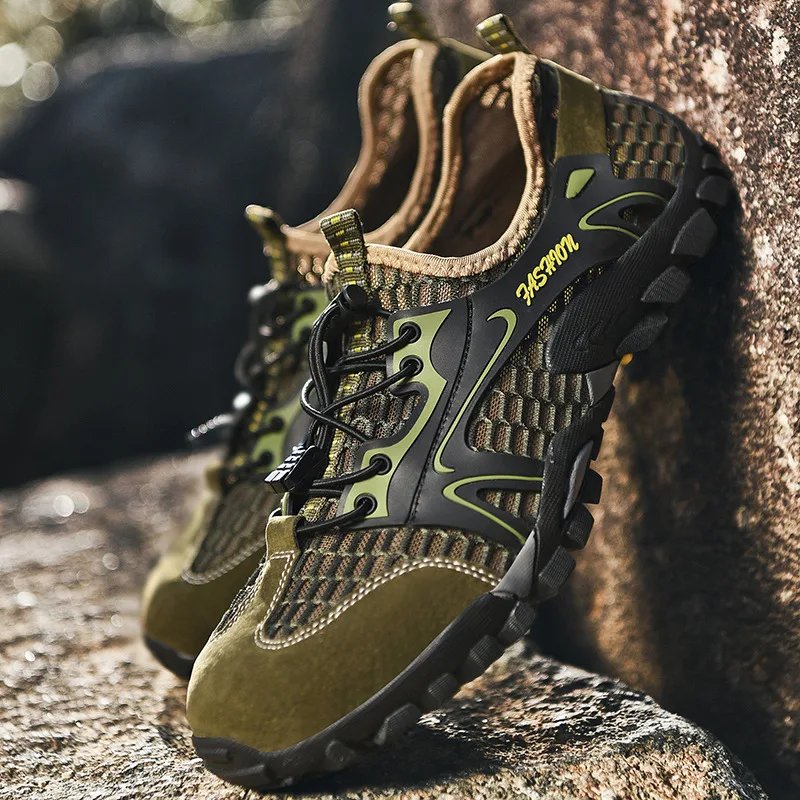 2021 Luxury Brand Mesh Shoes Men Non-slip Hiking Shoes Lace Up Camping Light Man Trekking Shoes Zapatos Hombre Big Size 48