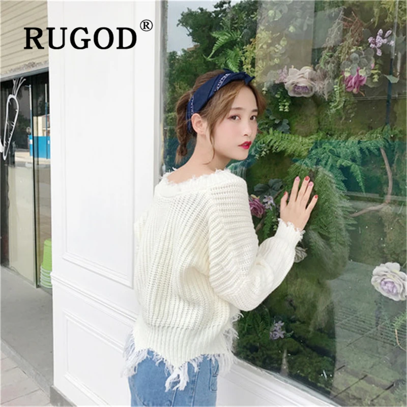 RUGOD 2019 Повседневный вязаный свитер Женский Уличная Корейская с v-образным вырезом