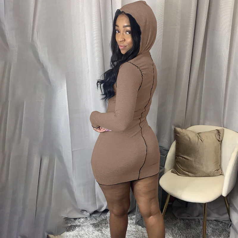 

Cutubly Hooded Sexy Bodycon Mini Dress Long Sleeve Dress Autumn Winter Women Fashion Streetwear Club Party Dress For Women