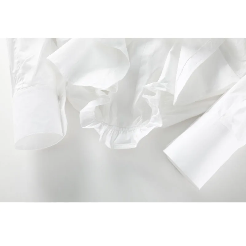 

2021 Spring New Fashion Tide Turn-down Collar Long Sleeve Beading White Single-breasted Irregular Shirt Women Z201