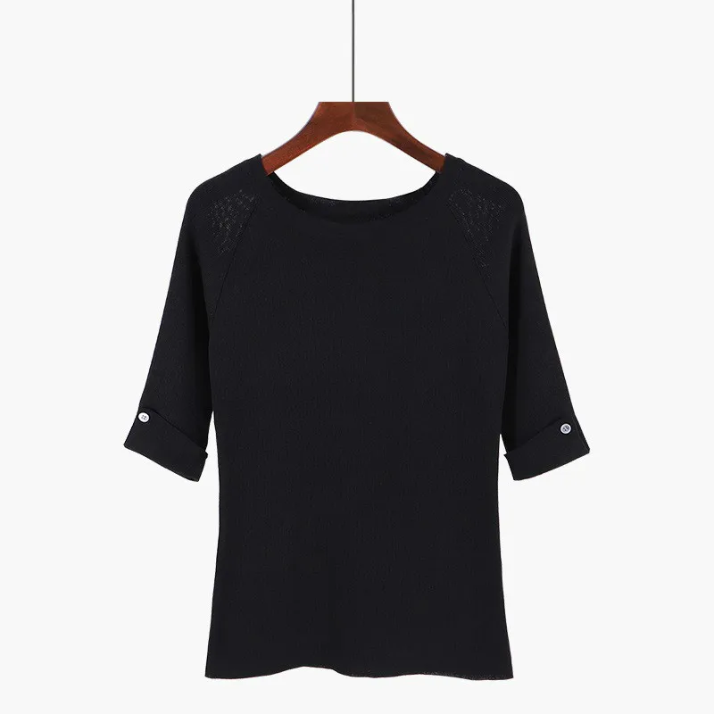 2020 летняя футболка с коротким рукавом женская черная однотонная Повседневная