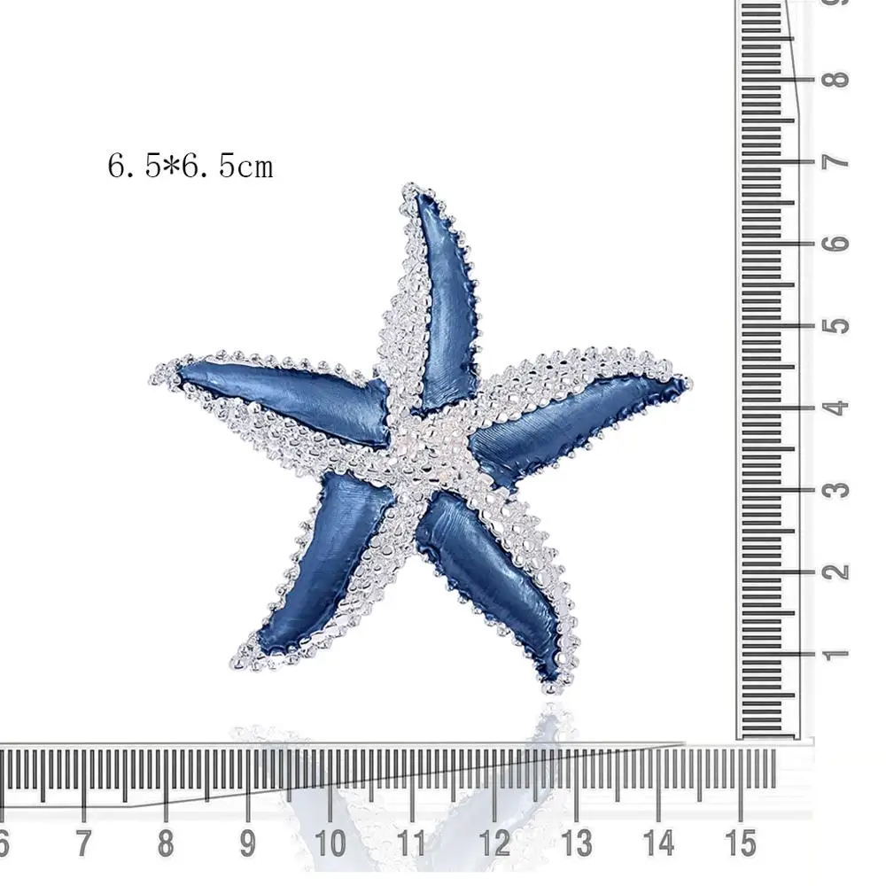 Продажа модных брошей-заколок с морской звездой для женщин. Крупная голубая эмаль, сплав металлов. Брошь-заколка на грудь в виде украшения. Модные украшения. День рождения.