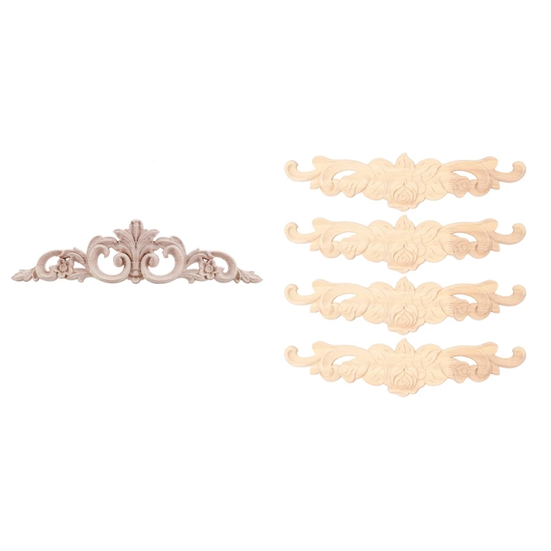 

1Pcs Wood Oak Carved Corner Onlay Applique(20 X 5Cm) & 4Pcs Retro Wood Carved Decal Corner Applique Frame 30X7cm
