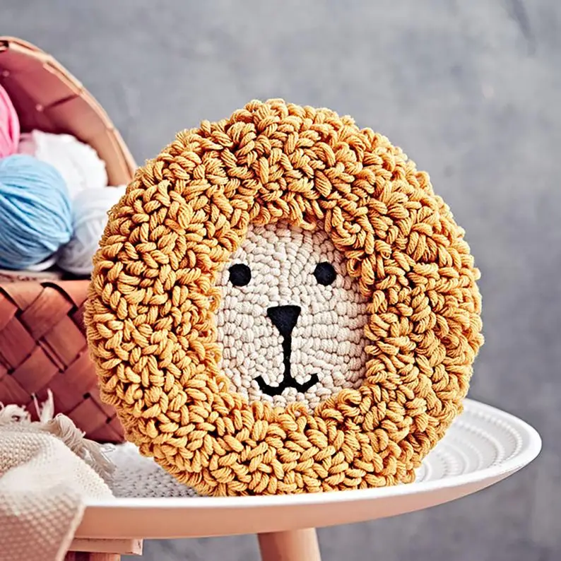 

Cute Lion Punch Needle Kits, DIY Beginners Kit, Punch Embroidery Kit with Yarn, Punch Needle Starter Kit