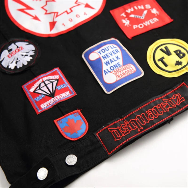 

2021 new dsq men's denim vest vest fashion men's washed black embroidery multi-badge denim clothes d2 men's clothing
