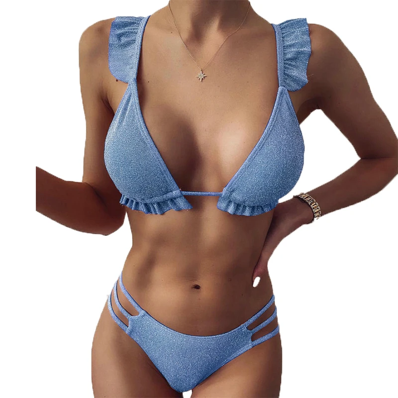 Купальник с оборками бикини женский синий купальник 2020 стринги Женский