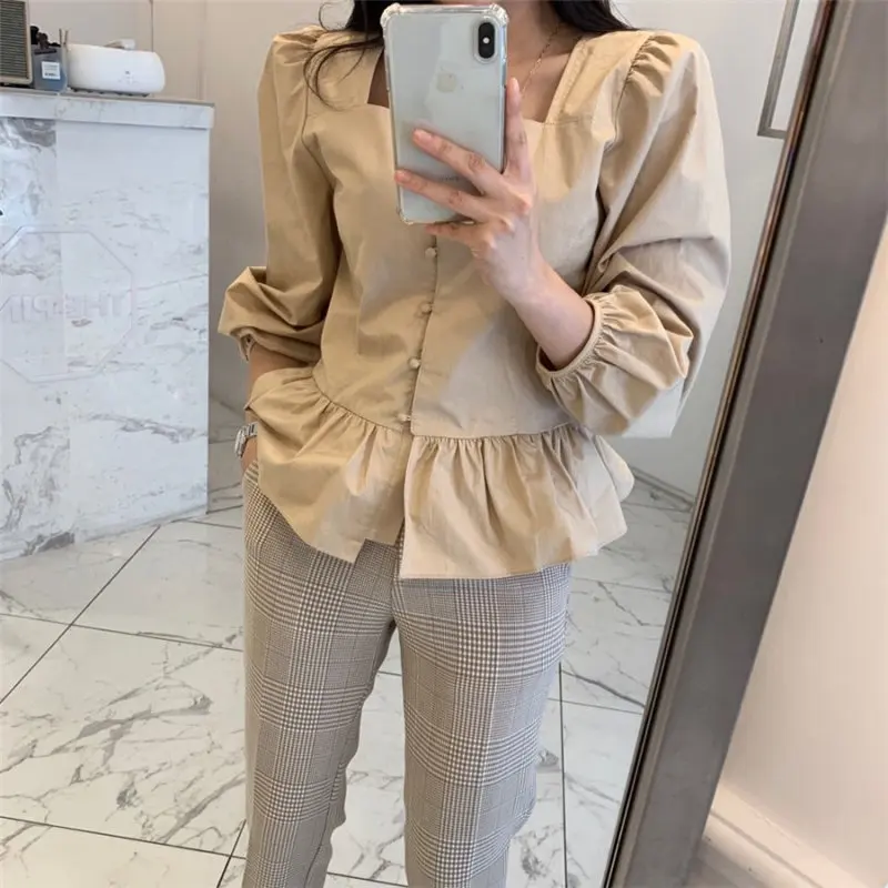 Новые свободные однотонные энергичные осенние женские рубашки с квадратным