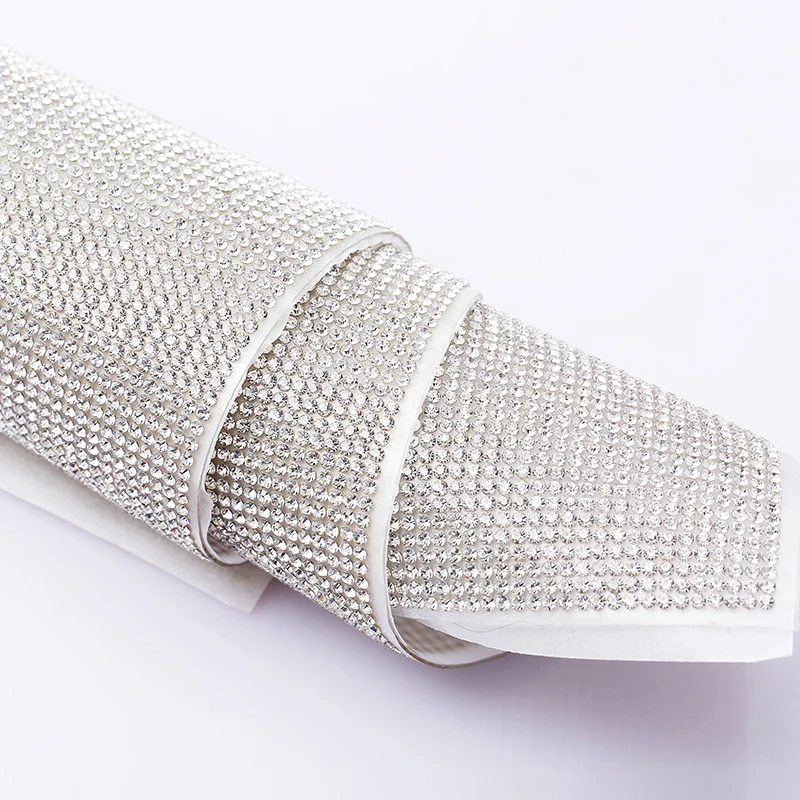 

24x40cm Hotfix Iron On Glass Rhinestone Trim Glass Crystal AB Ribbon With Glue Rhinestone Sticker For Dress Craft Decoration