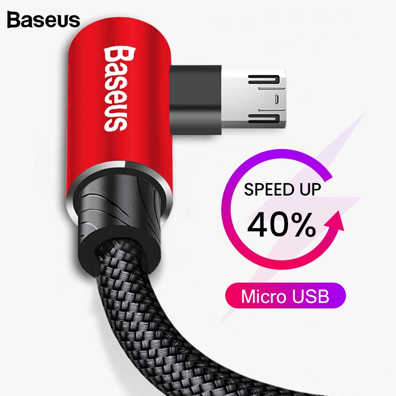 Baseus 90 градусов Micro USB кабель для Xiaomi samsung Быстрая зарядка зарядное устройство USB Дата-кабель Microusb кабель для мобильного телефона Android