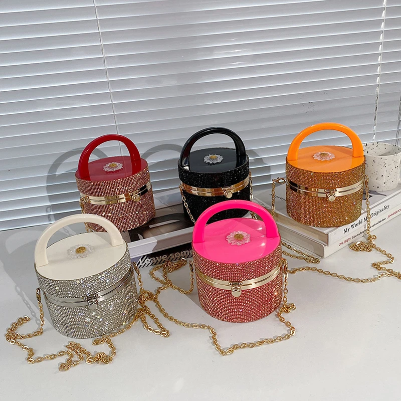

Luxury Brand Diamond Female Bag Fashion Women Shoulder Crossbody Bags Evening Handbags twinkling Clutch Cylindrical Acrylic Box