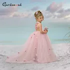 Новинка 2021 года; Милое розовое платье с цветами для девочек Пышное Бальное платье из тюля для первого причастия детское платье принцессы на день рождения