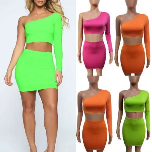 Женский комплект из двух предметов с одним плечом неоновый 2 сексуальным