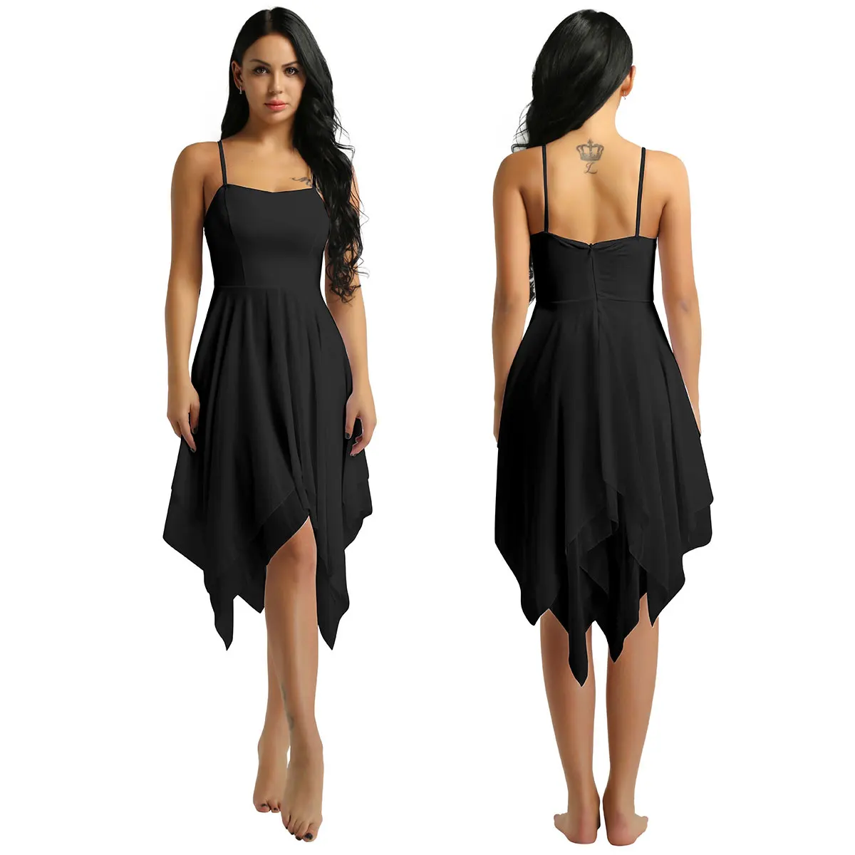 Для женщин на тонких бретелях асимметричное шифоновое платье костюмы для