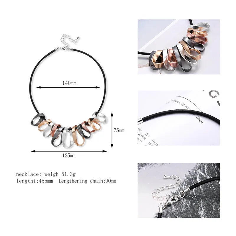 

ELOYHI Women Double Collar Choker Leather Rope Necklace Geometric For Women Trendy Neckalce&Pendants Gift
