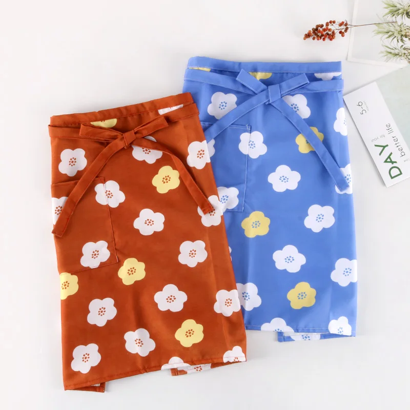 

Japanese Flower Half Length Apron Women's Summer Fashion Waterproof Pastoral Short Restaurant Kitchen Accessories Small Apron