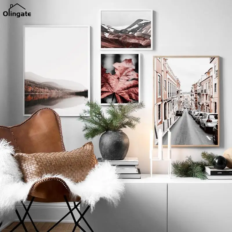 

Пейзаж горы кленовый лист Одуванчик Холст Живопись скандинавские стены фотообои для гостиной Декор