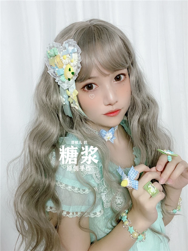 Боковая заколка в стиле &quotЛолита&quot летняя брошь виде лимона курицы льда