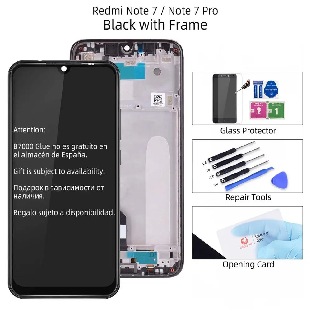 ЖК-дисплей для Xiaomi Redmi Note 7, ЖК-дисплей 10, сенсорный экран для Redmi Note 7, ЖК-дисплей 7 Pro с рамкой, запчасти в сборе - Цвет: Black with Frame
