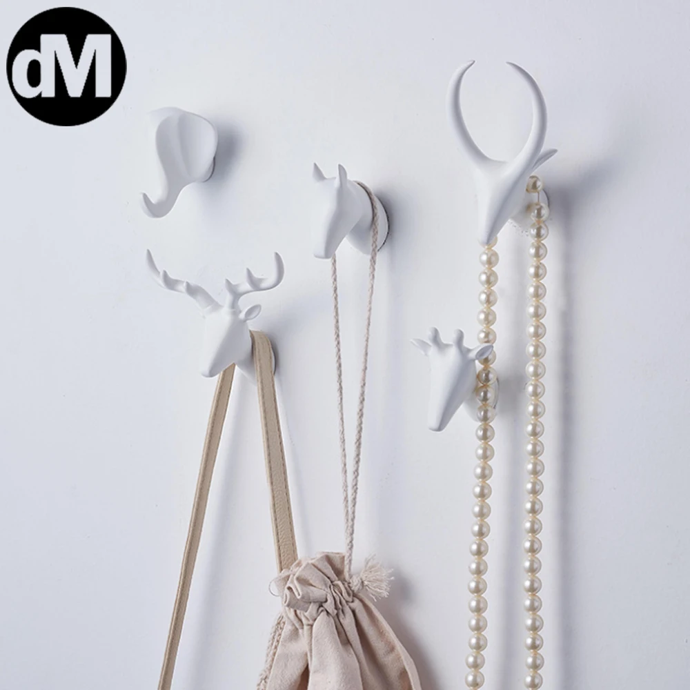 

DM Nordic Modern European Style Creative Resin Animal Art Handmade Cloth Hooks Keys Holder Door Knob Pull Clothes Wall Hook 2021