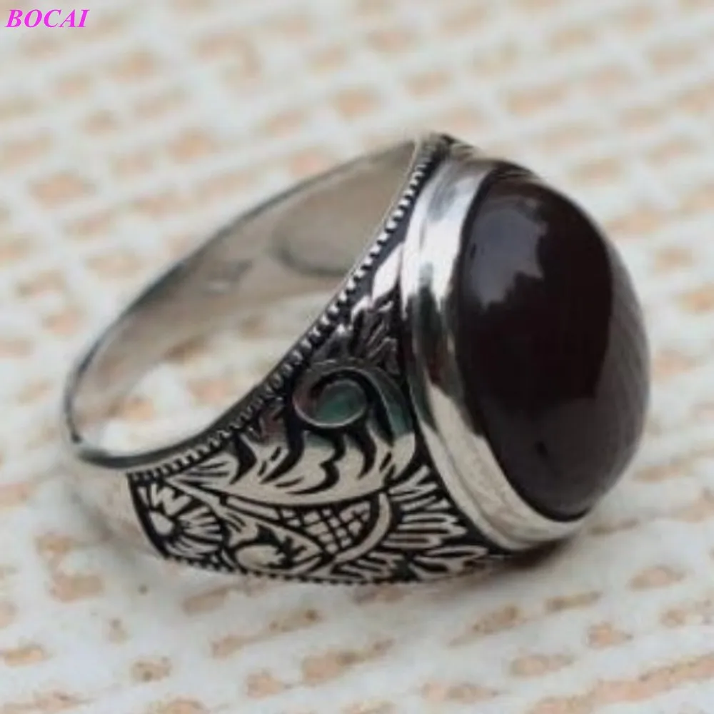 Classic Style Brown Circular Natural Stone Male Precept S925 Sterling Silver Thai Men's Ring For Men | Украшения и аксессуары
