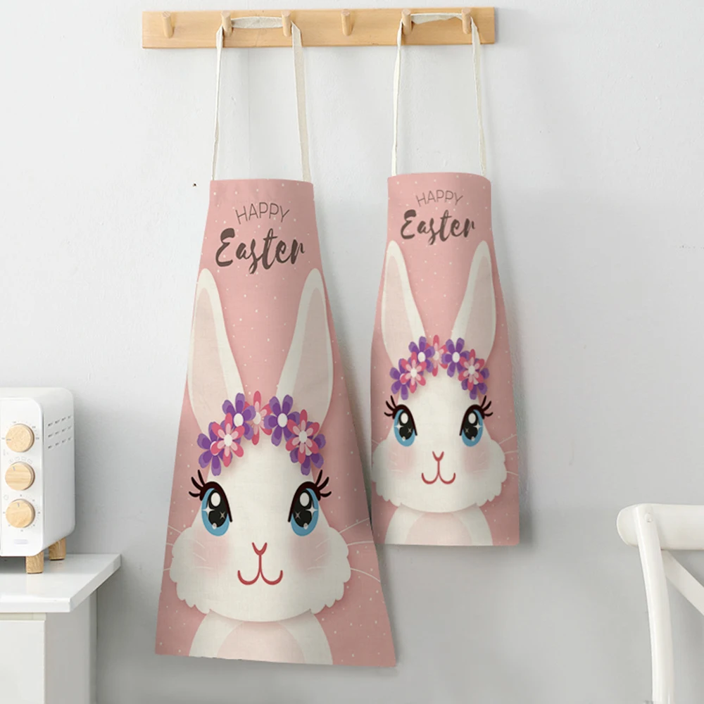 

FYMX Cute Bunny Apron Bunny with Garland Carrot Playful Cotton Linen Sleeveless Apron Easter Home Decoration