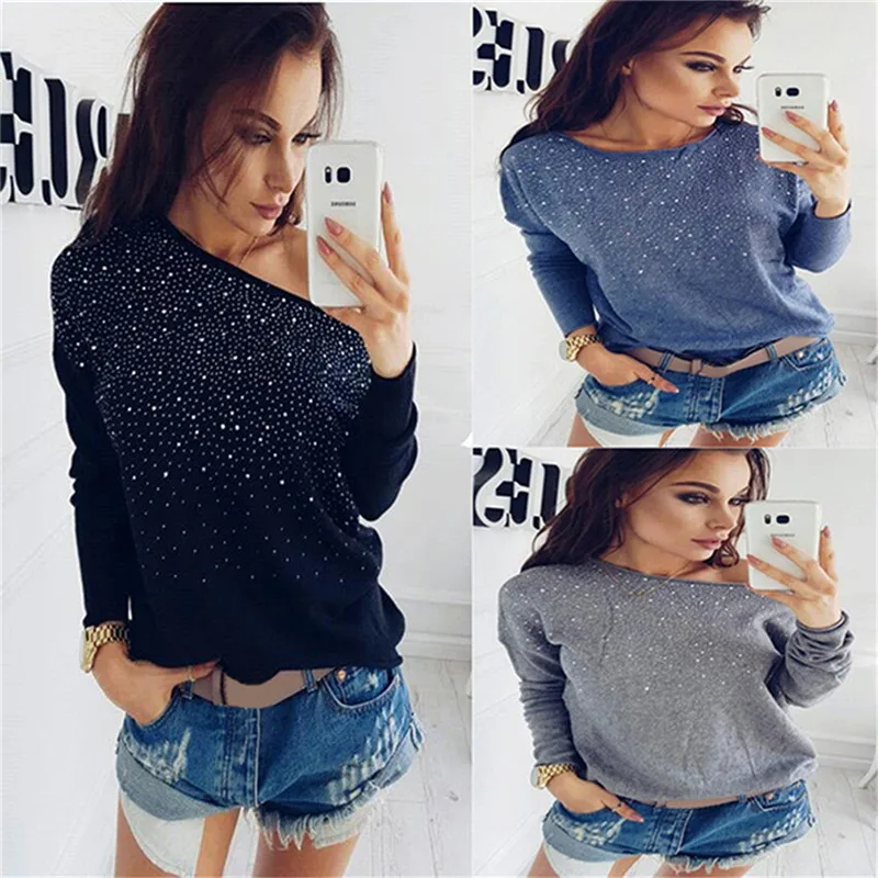 Модная женская футболка стразы хит продаж большие размеры женские топы новинка