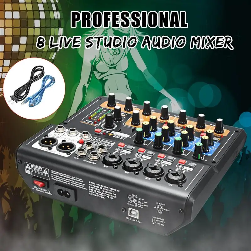 LEORY профессиональный 8 каналов аудио микшерный пульт Мини USB цифровой DJ микшер с PAD переключатели DSP эффект для караоке ПК встречи