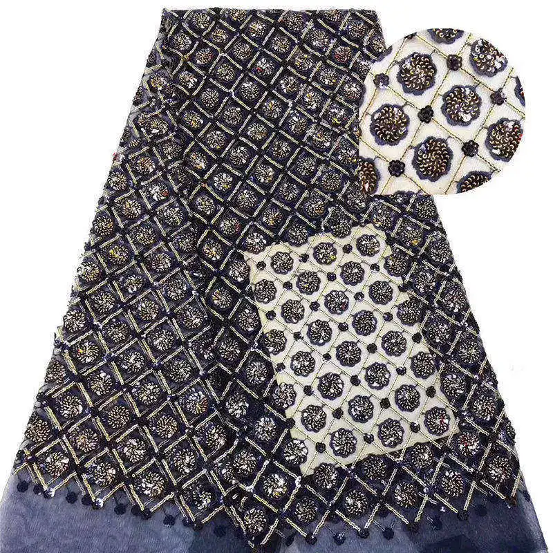 

African Lace Fabric 2019 Embroidered Sequins Nigerian Lace Fabric High Quality French Tulle Lace Fabric For Women Dress