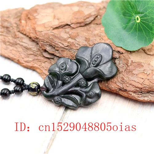 Натуральный черный зеленый китайский Нефритовый Цветок Кулон Бусы Ожерелье Шарм