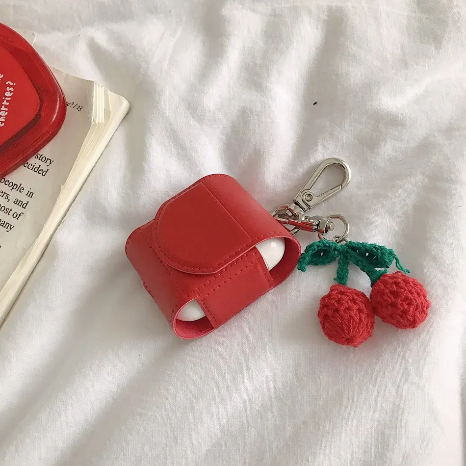 Чехол для наушников Airpods 2 роскошный кожаный чехол с красными вишнями Apple Air Pods